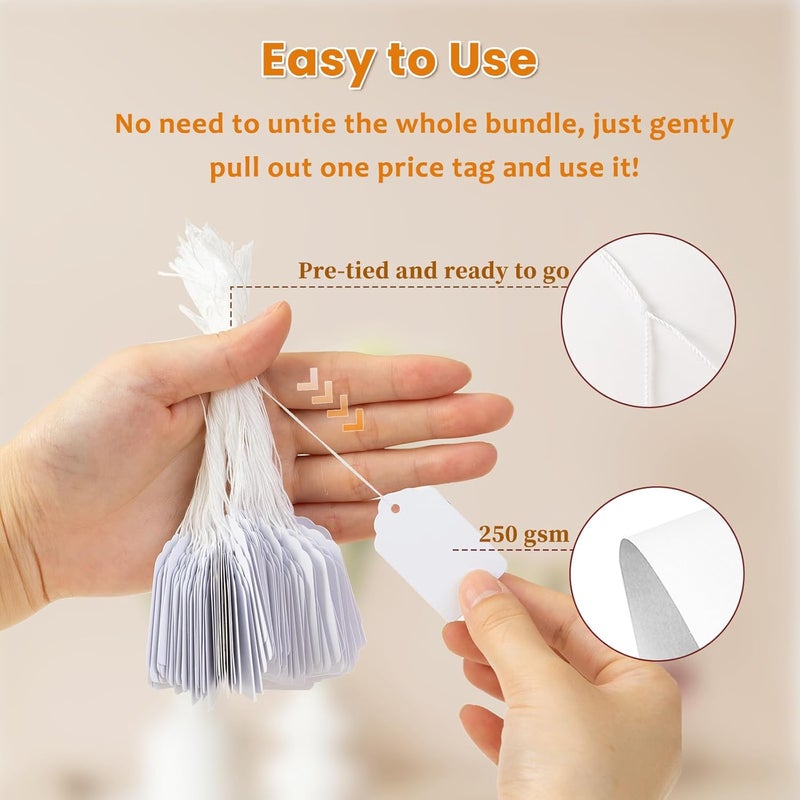 Goefun 2000 PCS White Price Tags, 1.75 x 1.1 Inches, Gift Tags with String Attached for Labeling, Hanging, Clothing, Jewelry, Garage/Yard Sale, Inventory, 250 GSM - Image 3